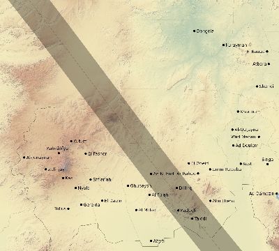 Map of the eclipse path across Sudan on 10/03/2005