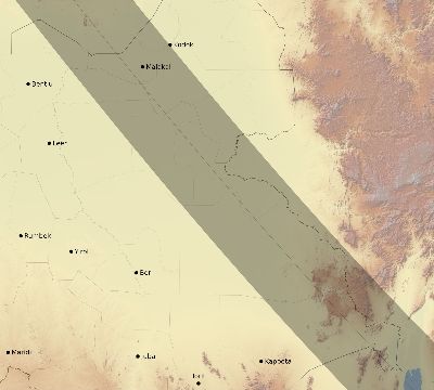 Map of the eclipse path across South Sudan on 10/03/2005