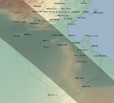 Map of the eclipse path across Tunisia on 10/03/2005