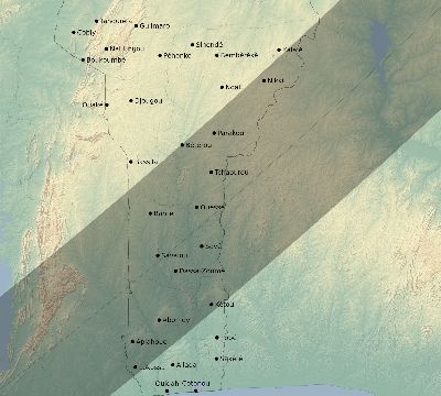 Map of the eclipse path across Benin on 03/29/2006