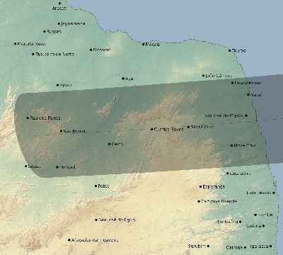 Map of the eclipse path across Brazil on 03/29/2006