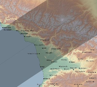 Map of the eclipse path across Georgia on 03/29/2006