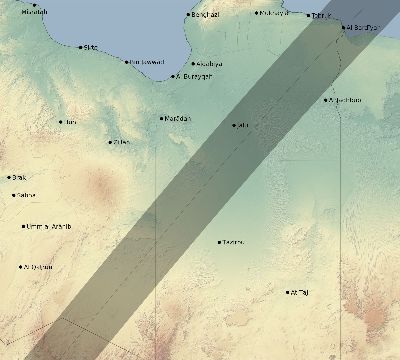 Map of the eclipse path across Libya on 03/29/2006