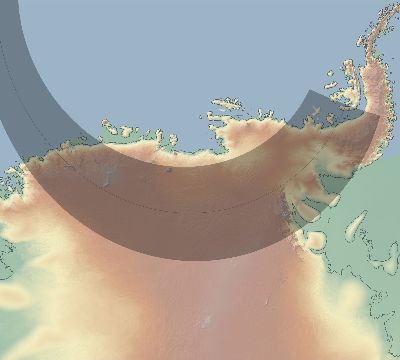 Map of the eclipse path across Antarctica on 02/07/2008