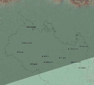 Map of the eclipse path across Bangladesh on 07/22/2009