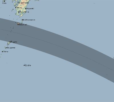 Map of the eclipse path across Japan on 07/22/2009
