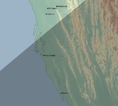 Map of the eclipse path across Bangladesh on 01/15/2010