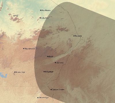 Map of the eclipse path across Cameroon on 01/15/2010