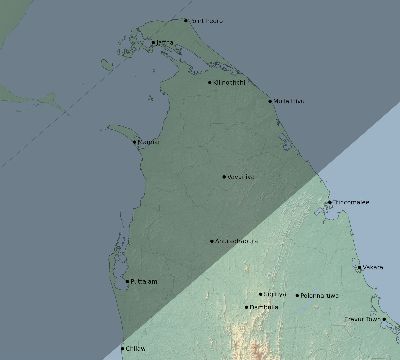 Map of the eclipse path across Sri Lanka on 01/15/2010