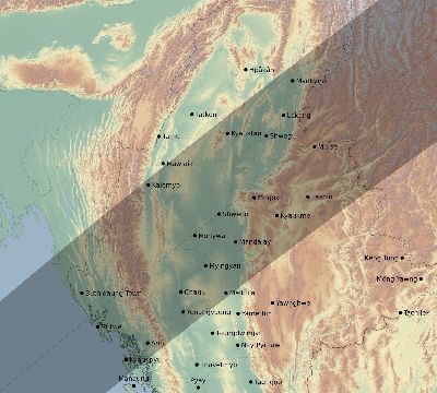 Map of the eclipse path across Myanmar on 01/15/2010