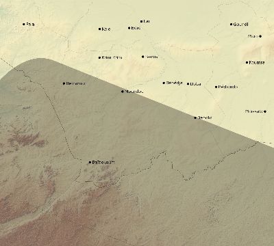 Map of the eclipse path across Chad on 01/15/2010
