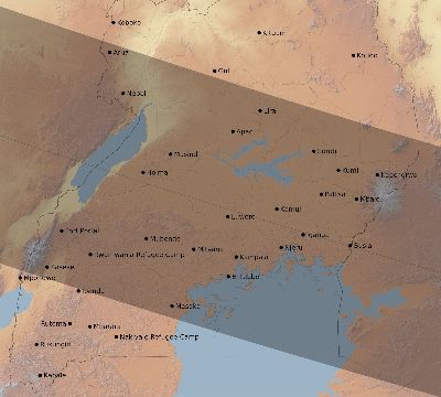 Map of the eclipse path across Uganda on 01/15/2010