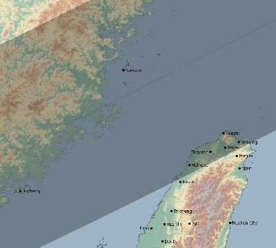 Map of the eclipse path across Taiwan on 05/20/2012