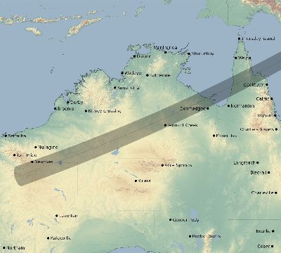 Map of the eclipse path across Australia on 05/10/2013