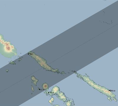 Map of the eclipse path across Solomon Islands on 05/10/2013