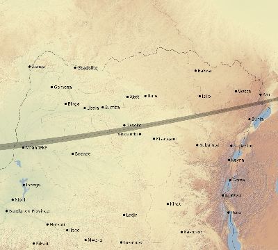 Map of the eclipse path across DR Congo on 11/03/2013