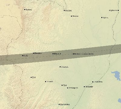 Map of the eclipse path across Republic of the Congo on 11/03/2013