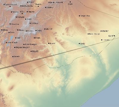 Map of the eclipse path across Ethiopia on 11/03/2013