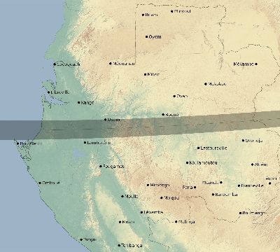 Map of the eclipse path across Gabon on 11/03/2013