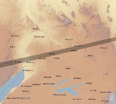 Map of the eclipse path across Uganda on 11/03/2013