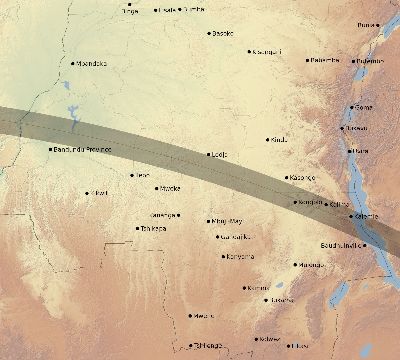 Map of the eclipse path across DR Congo on 09/01/2016