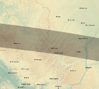 Map of the eclipse path across Republic of the Congo on 09/01/2016
