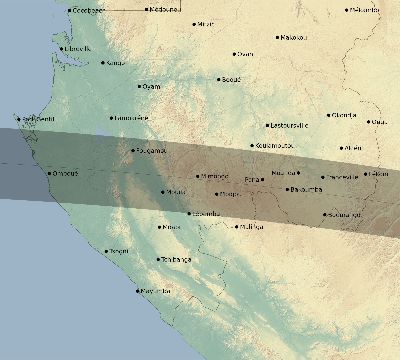 Map of the eclipse path across Gabon on 09/01/2016