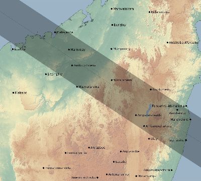 Map of the eclipse path across Madagascar on 09/01/2016