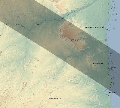 Map of the eclipse path across Mozambique on 09/01/2016