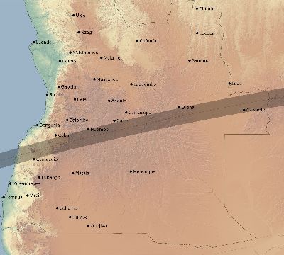 Map of the eclipse path across Angola on 02/26/2017
