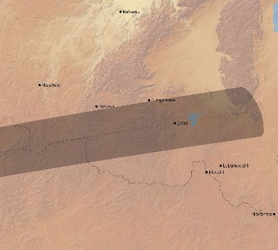 Map of the eclipse path across DR Congo on 02/26/2017