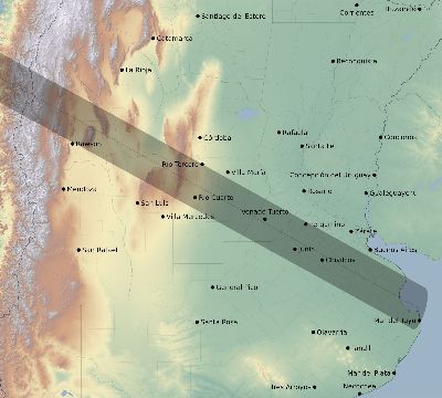 Map of the eclipse path across Argentina on 07/02/2019