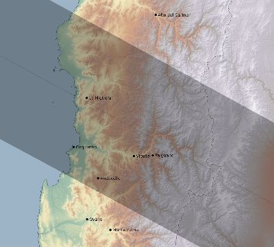 Map of the eclipse path across Chile on 07/02/2019