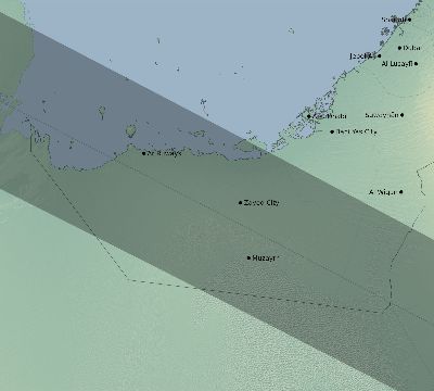 Map of the eclipse path across United Arab Emirates on 12/26/2019
