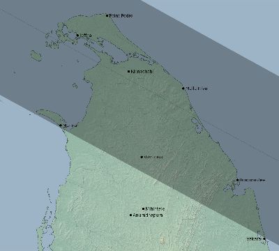 Map of the eclipse path across Sri Lanka on 12/26/2019
