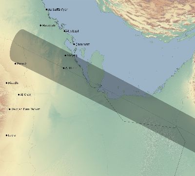Map of the eclipse path across Saudi Arabia on 12/26/2019