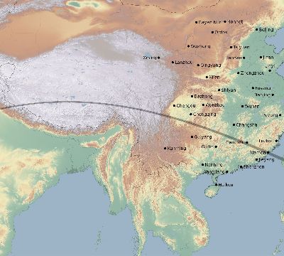 Map of the eclipse path across China on 06/21/2020