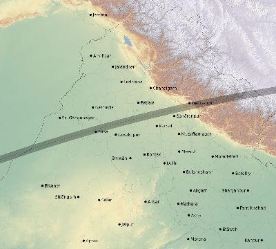 Map of the eclipse path across India on 06/21/2020