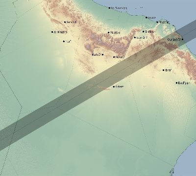 Map of the eclipse path across Oman on 06/21/2020