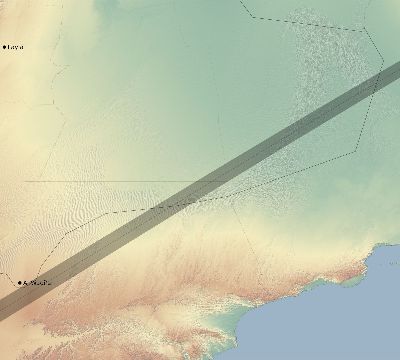 Map of the eclipse path across Saudi Arabia on 06/21/2020