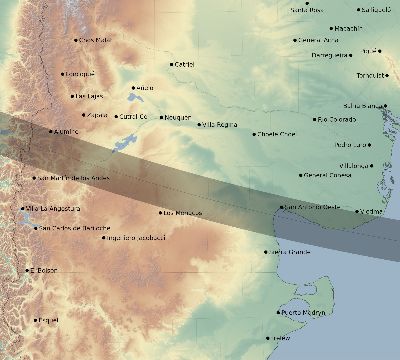Map of the eclipse path across Argentina on 12/14/2020