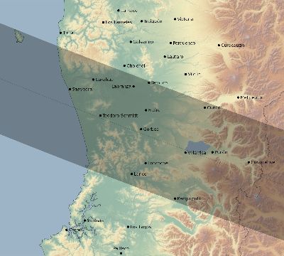 Map of the eclipse path across Chile on 12/14/2020