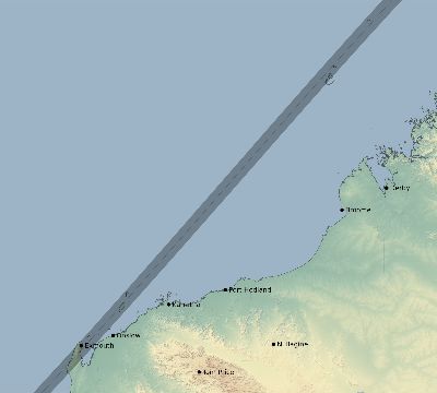 Map of the eclipse path across Australia on 04/20/2023