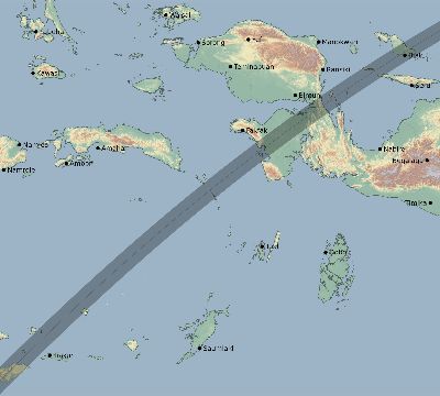 Map of the eclipse path across Indonesia on 04/20/2023