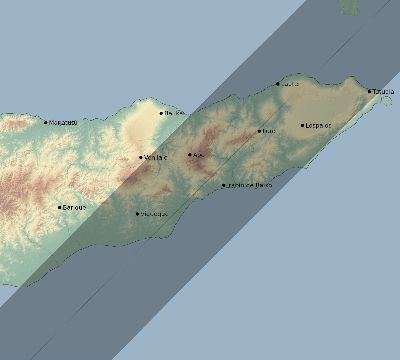 Map of the eclipse path across Timor-Leste on 04/20/2023