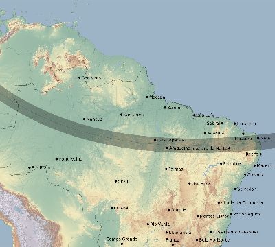 Map of the eclipse path across Brazil on 10/14/2023