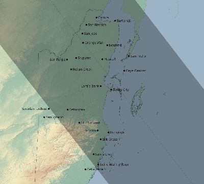 Map of the eclipse path across Belize on 10/14/2023