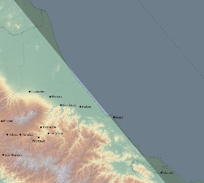 Map of the eclipse path across Costa Rica on 10/14/2023