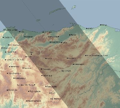 Map of the eclipse path across Honduras on 10/14/2023