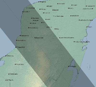 Map of the eclipse path across Mexico on 10/14/2023